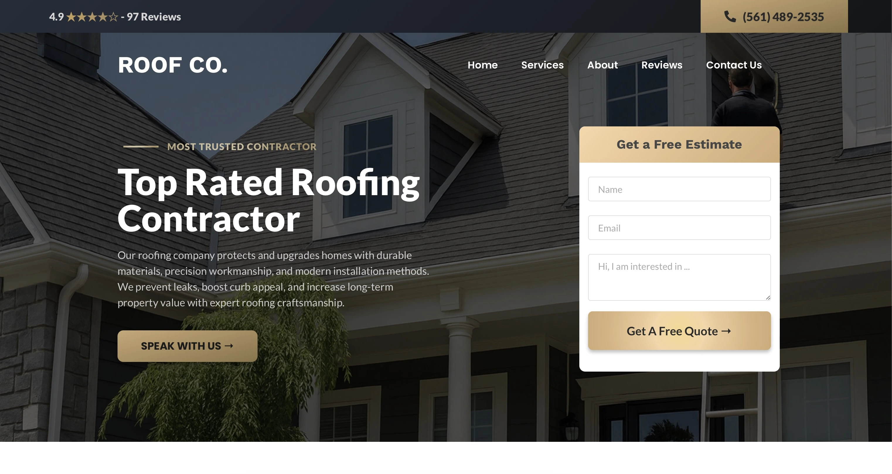Roofing website mockup